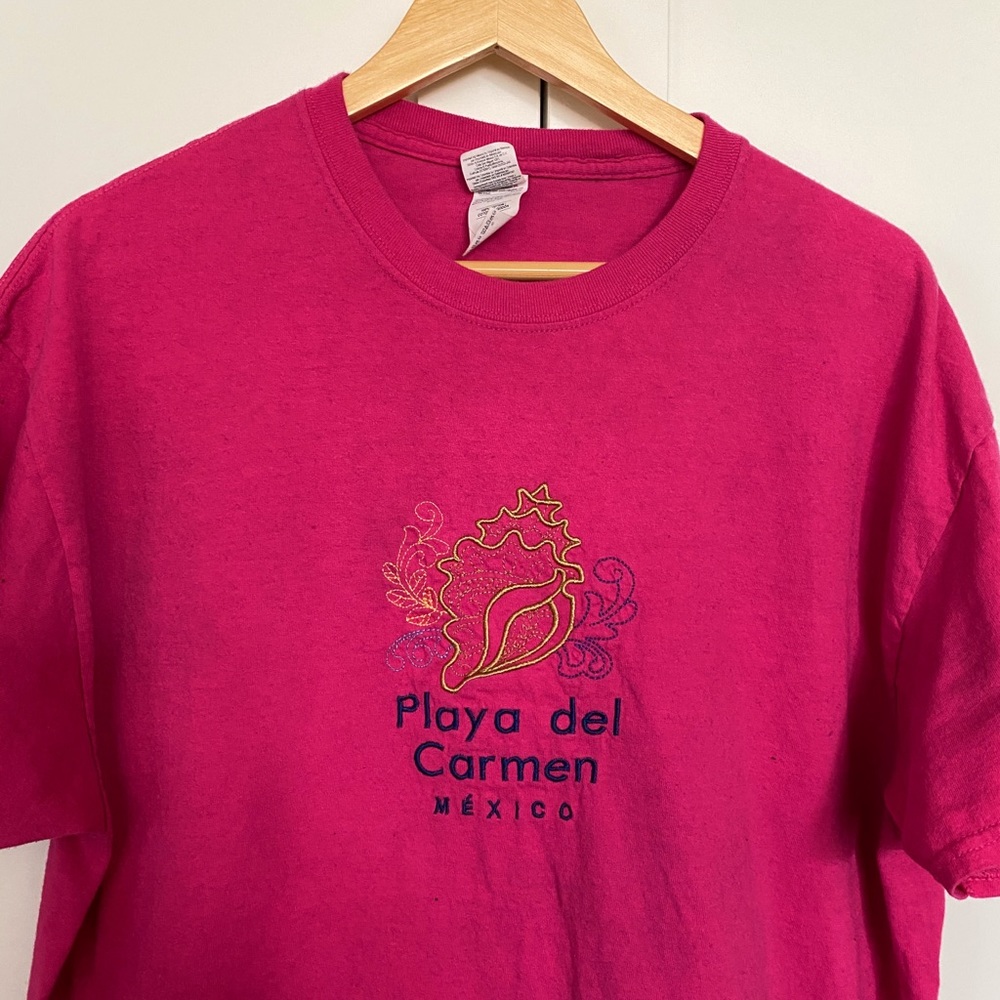 Pink Playa del Carmen embroidered tourist shirt